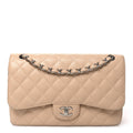 Caviar Quilted Jumbo Double Flap Light Beige