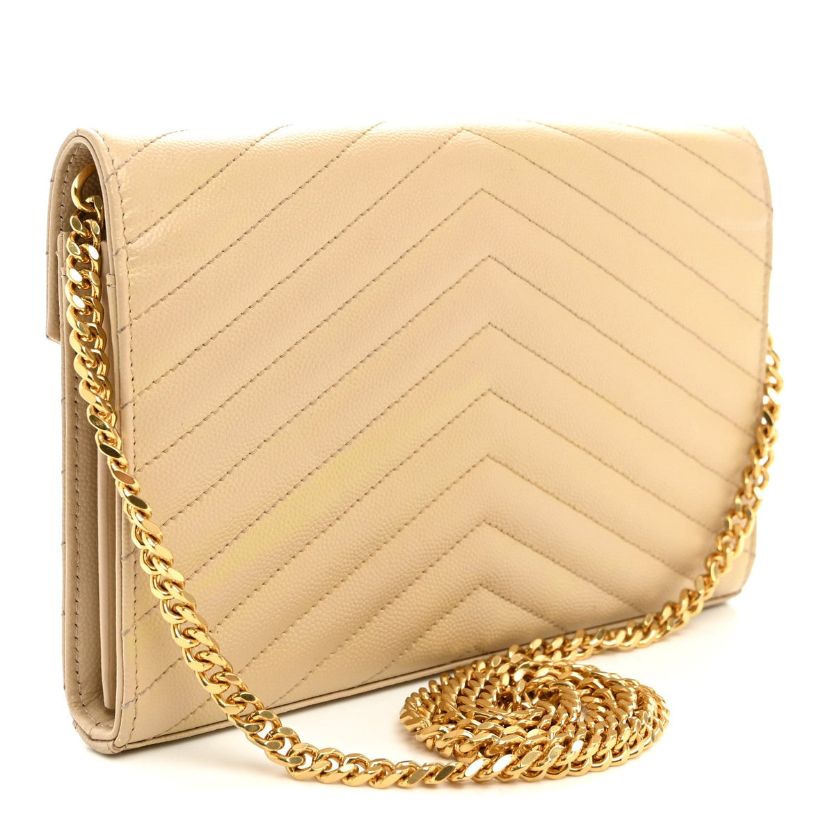 Grain De Poudre Matelasse Chevron Monogram Chain Wallet Dark Beige