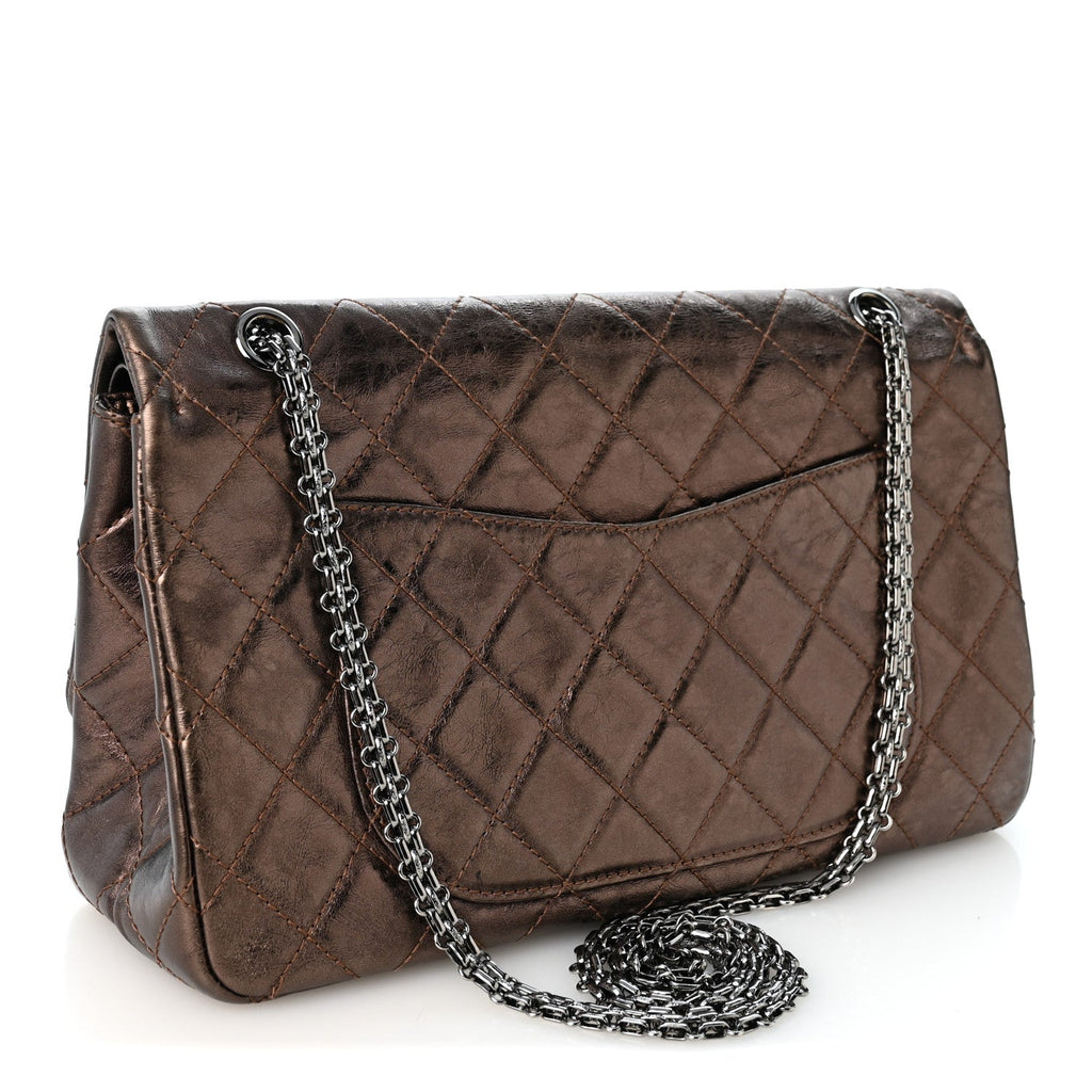 Metallic Aged Calfskin Quilted 2.55 Reissue 227 Flap Dark Brown
