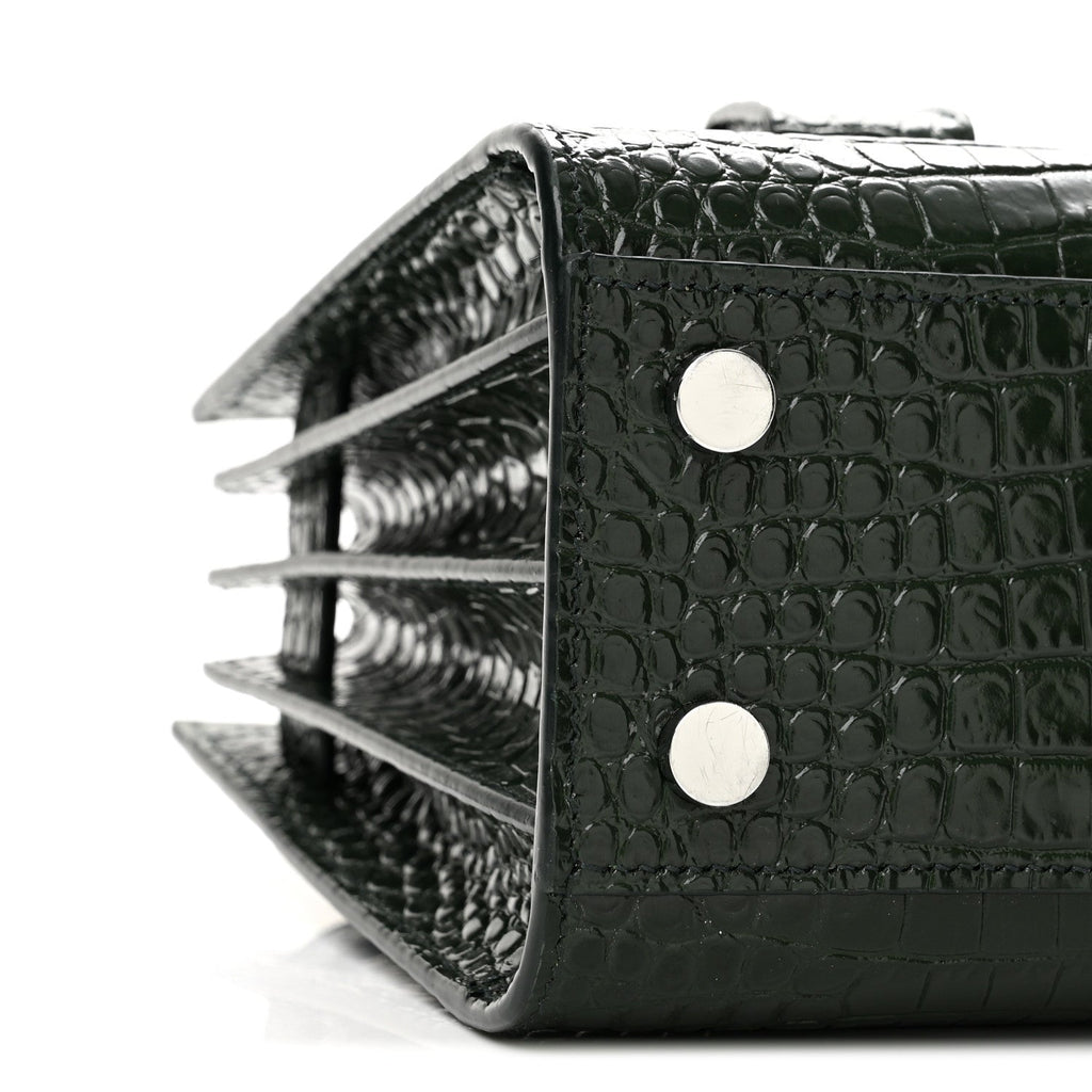 Calfskin Crocodile Embossed Nano Sac De Jour Dark Green