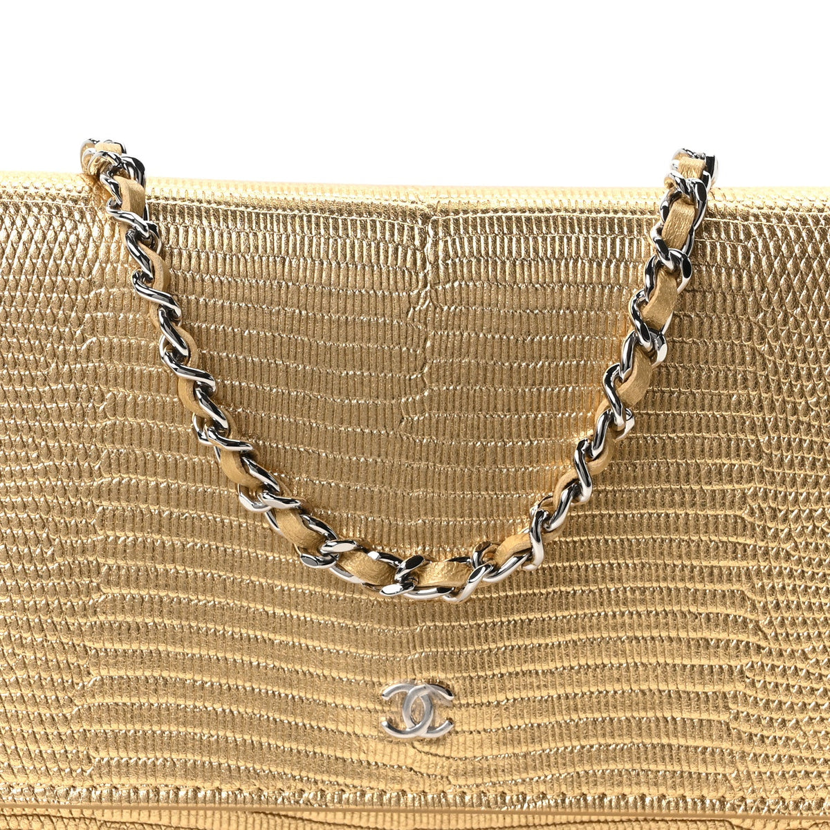 Calfskin Lizard Embossed Wallet On Chain WOC Gold