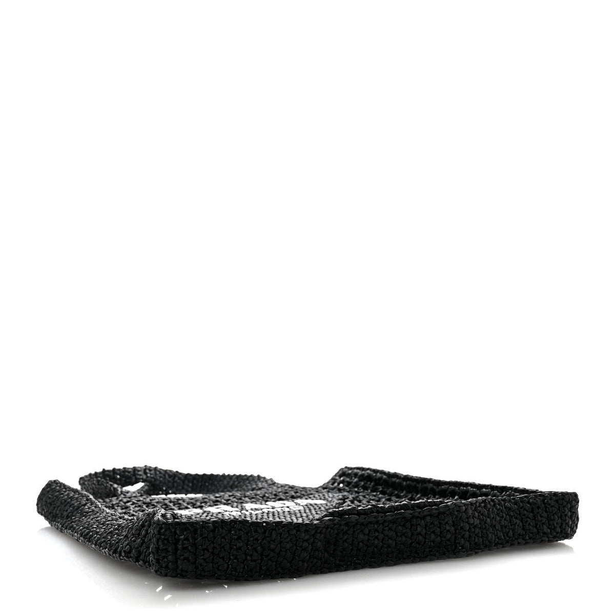 Yarn Raffia Effect Crochet Logo Embroidered Tote Bag Black