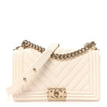 Caviar Chevron Quilted Medium Boy Flap White