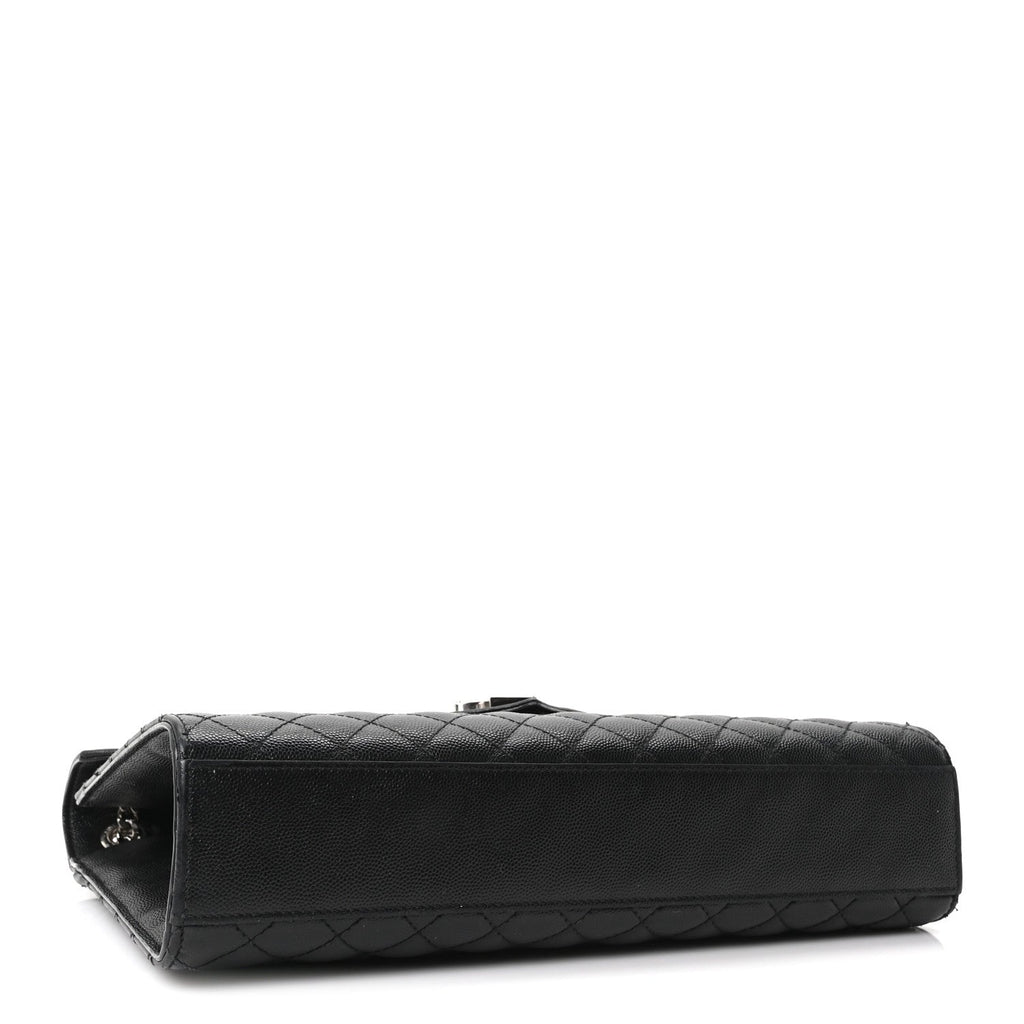 Grain De Poudre Textured Mixed Matelasse Large Triquilt Monogram Satchel Black