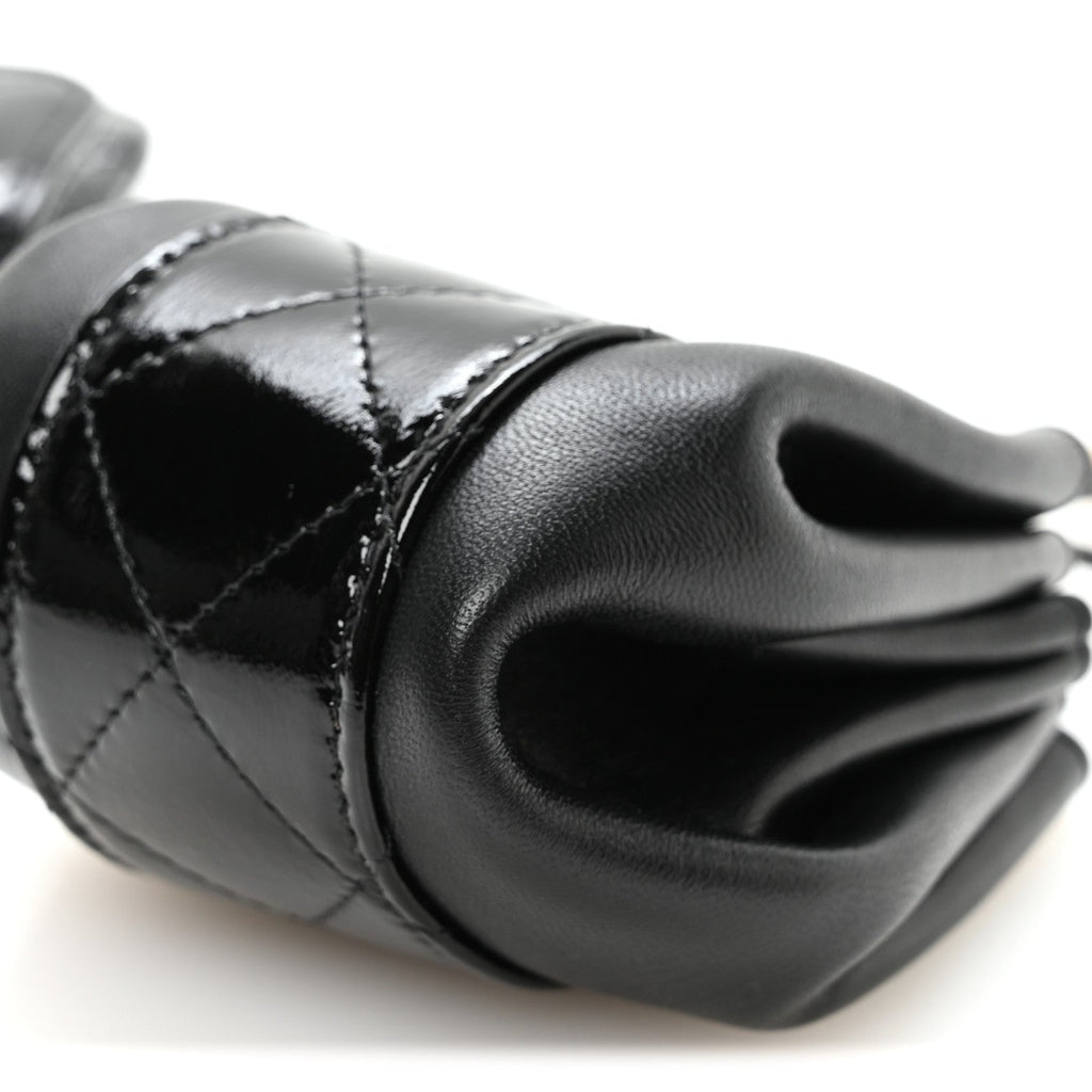 Crumpled Patent Lambskin Quilted Tassel Clutch With Chain Black