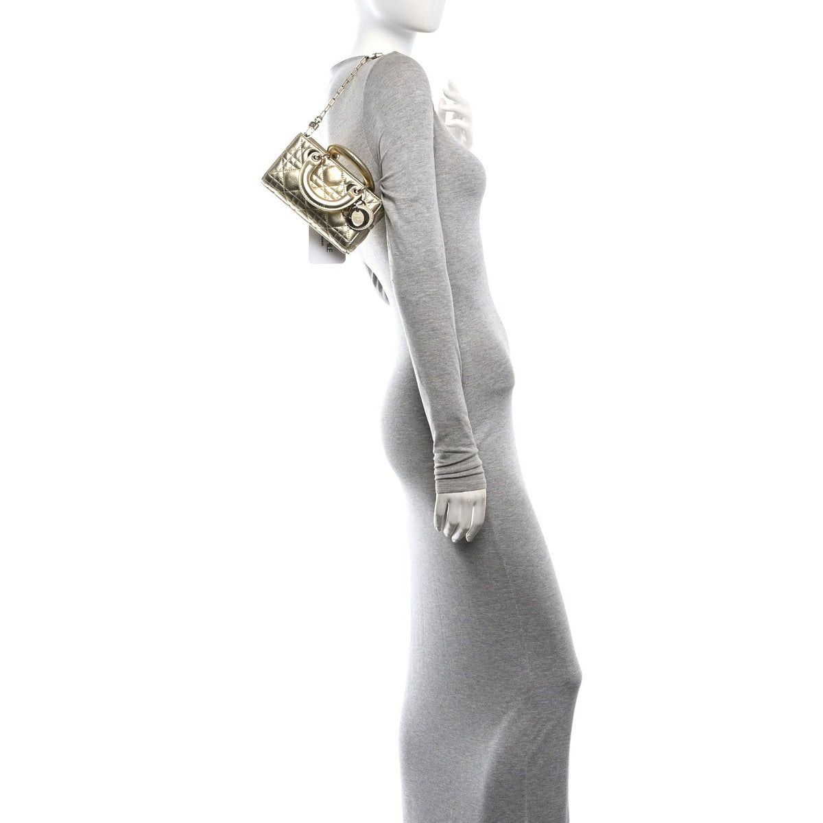 Metallic Lambskin Cannage Micro Lady D-Joy Gold