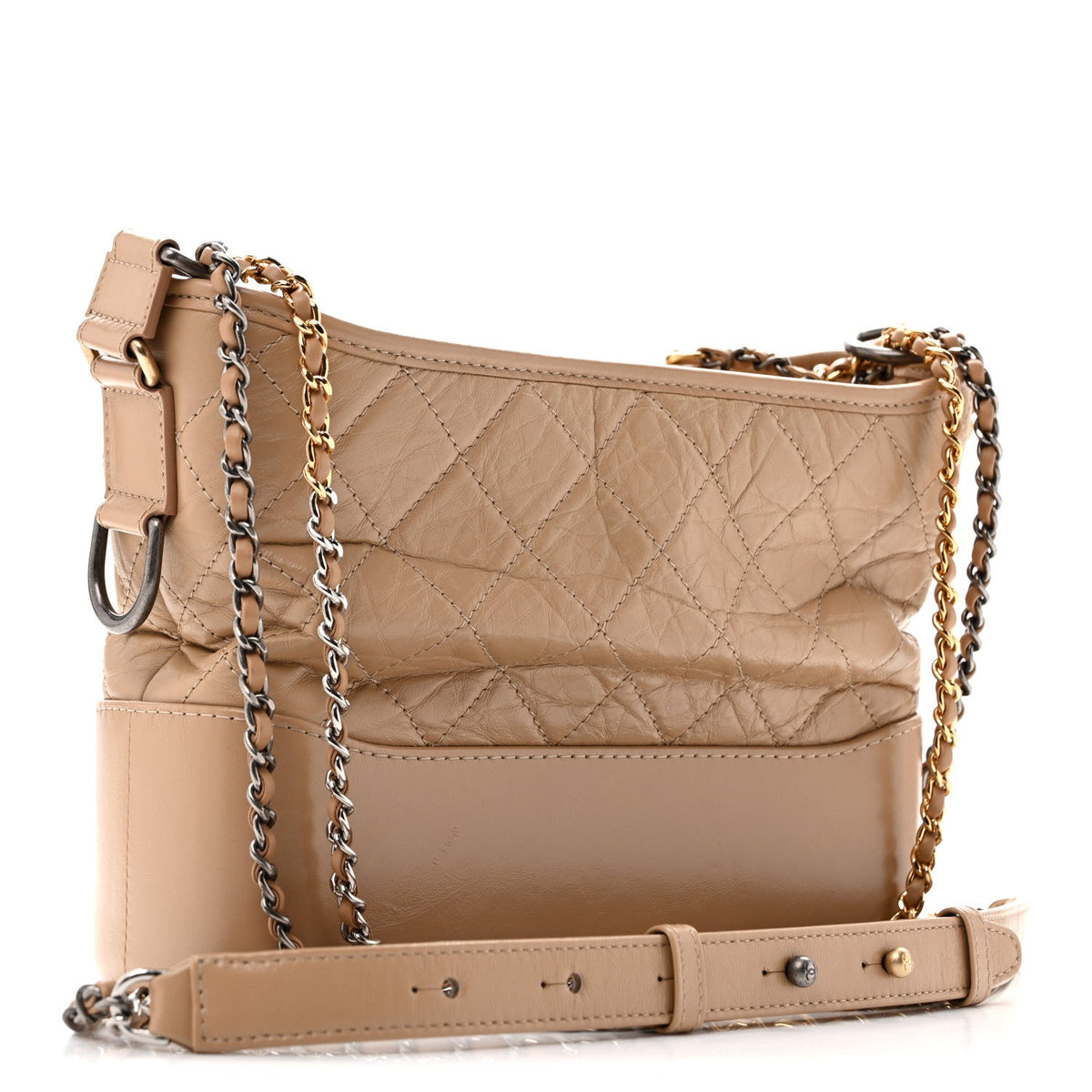 Aged Calfskin Quilted New Medium Gabrielle Hobo Beige