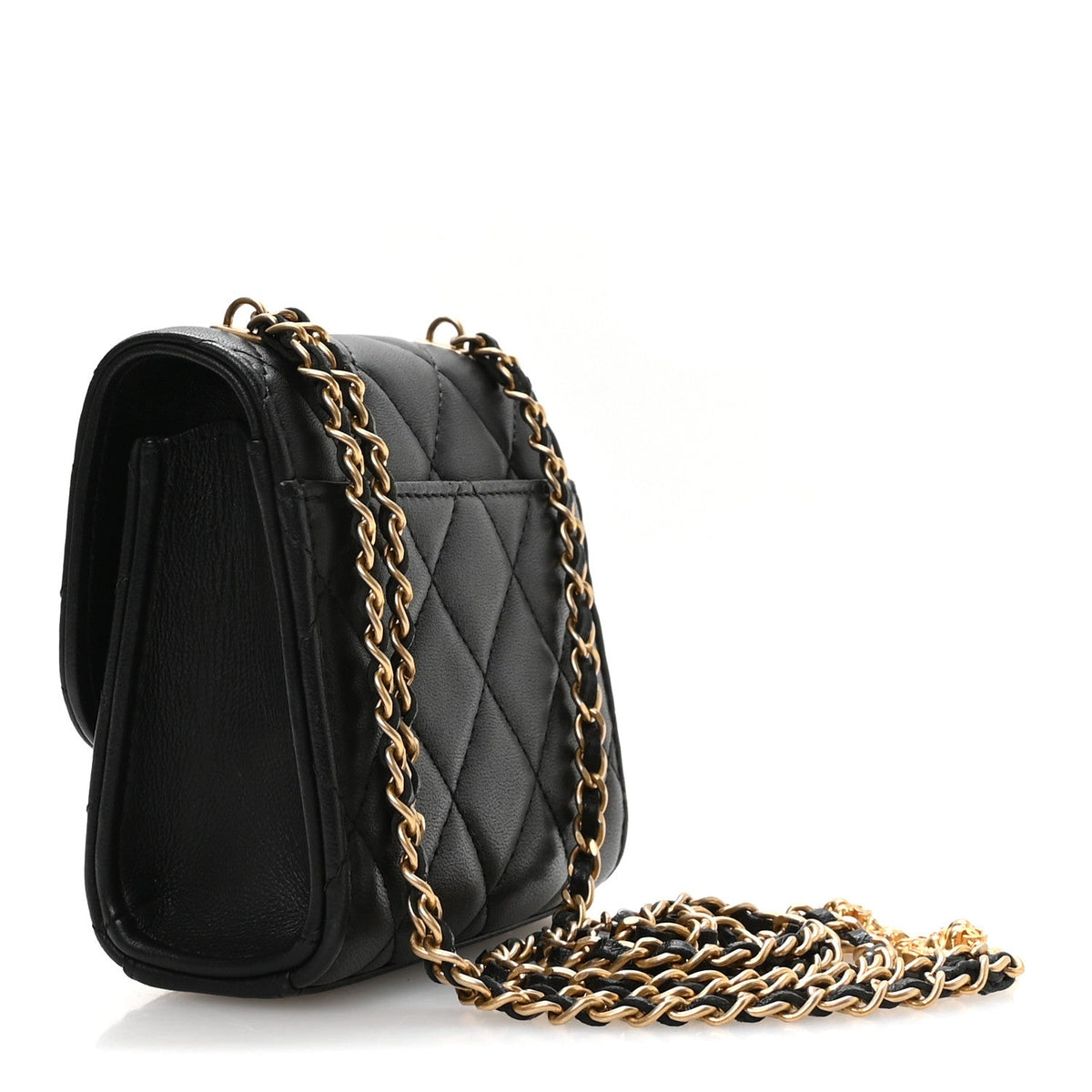 Lambskin Quilted Le Lion CC Chain Wallet Black