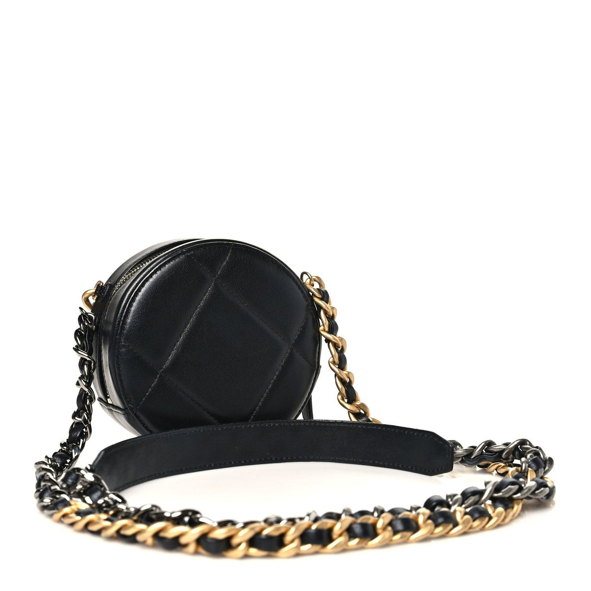 Lambskin Quilted Chanel 19 Round Clutch With Chain Black