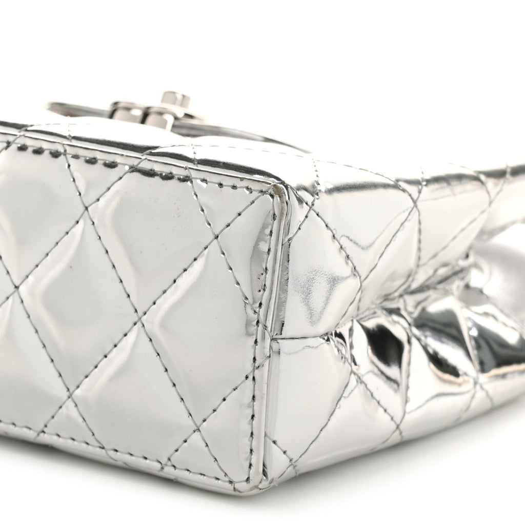 Mirror Calfskin Metallic Calfskin Quilted Nano Kelly Shopper Silvery