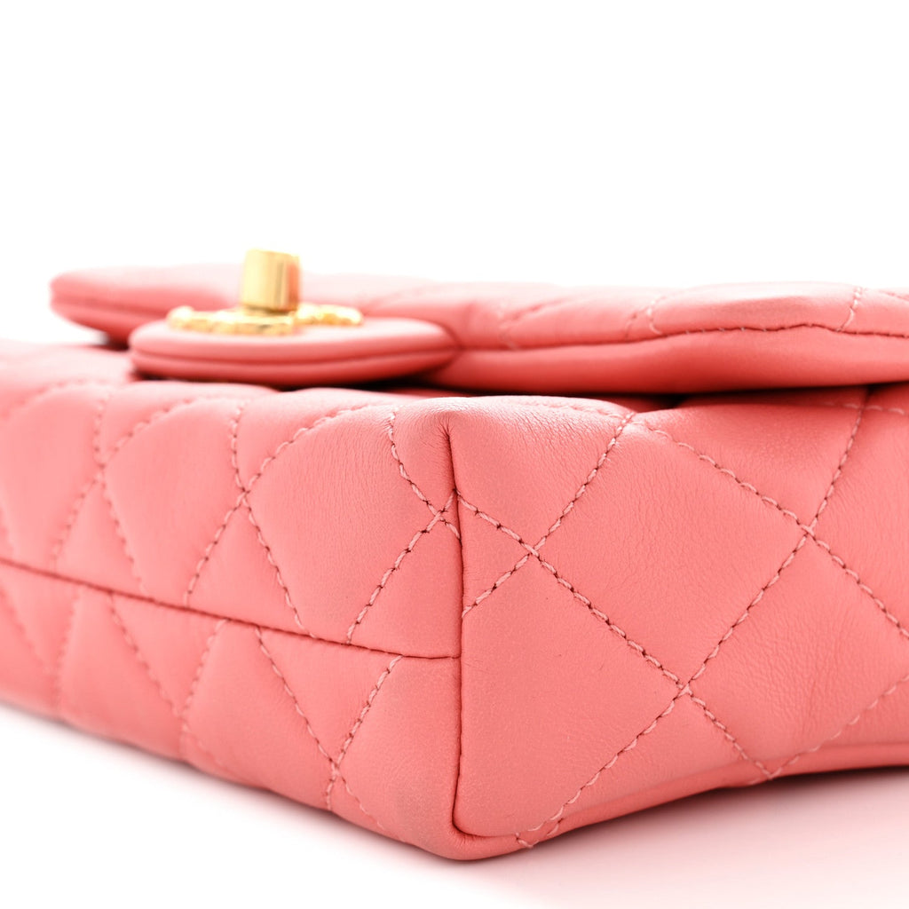 Lambskin Quilted Mini Quilted Handle Crush Flap  Pink