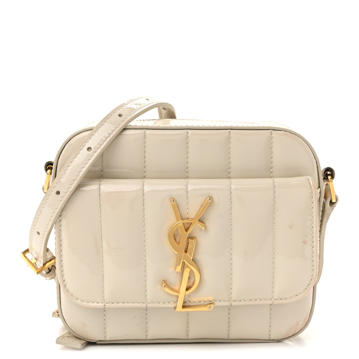 Patent Matelasse Monogram Toy Vicky Camera Bag Off White
