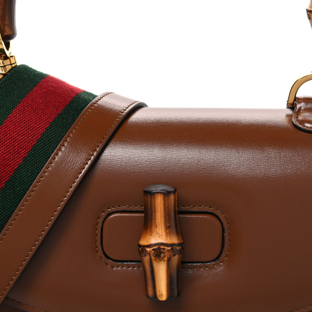 Boarded Dyana Lux Calfskin Web Medium Bamboo 1947 Top Handle Bag Brown