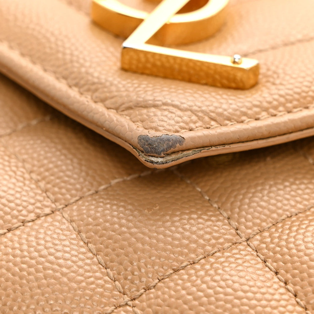 Grain De Poudre Textured Mixed Matelasse Medium Triquilt Monogram Satchel Dark Beige