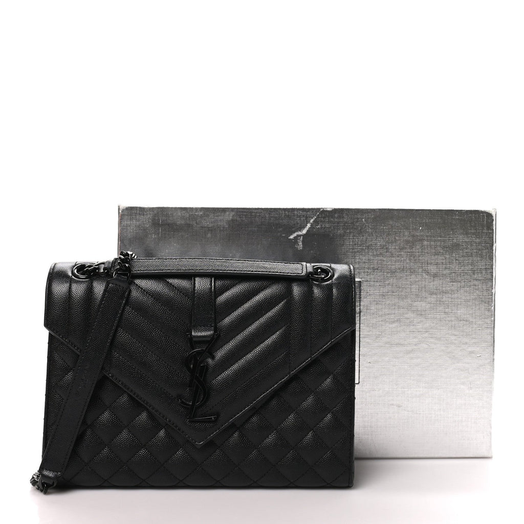 Grain De Poudre Textured Mixed Matelasse Triquilt Medium Monogram Monochrome Satchel Black