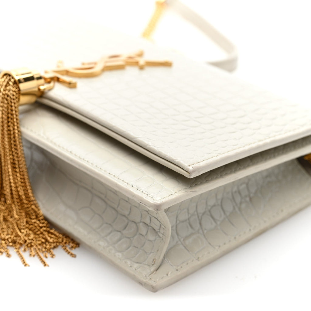 Calfskin Crocodile Embossed Kate Monogram Tassel Chain Wallet Crema Soft