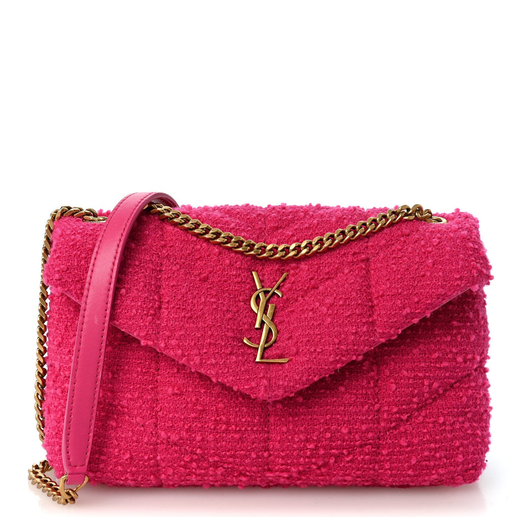 Boucle Tweed Quilted Toy Loulou Puffer Monogram Chain Satchel Magenta