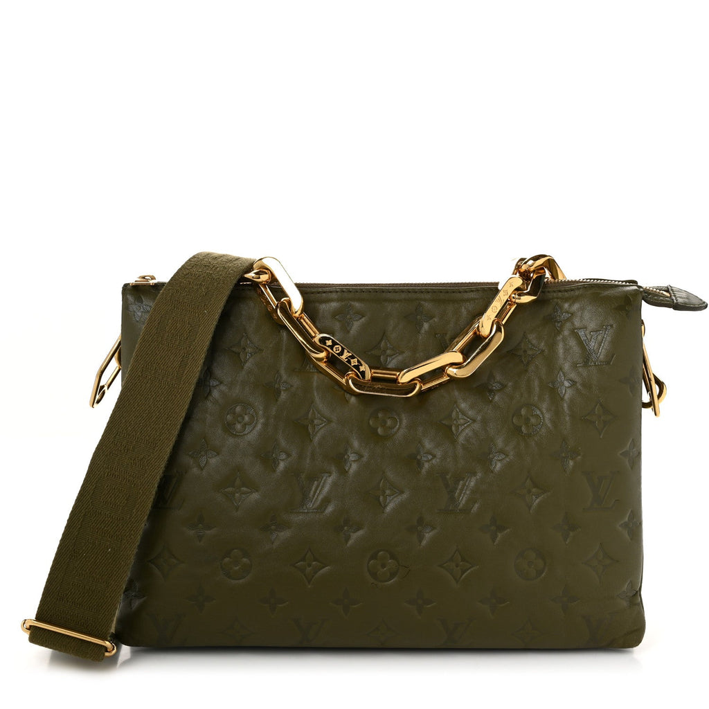 Lambskin Embossed Monogram Coussin MM Khaki