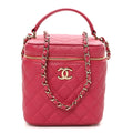 Caviar Quilted Small Top Handle Vanity Case With Chain Dark Pink