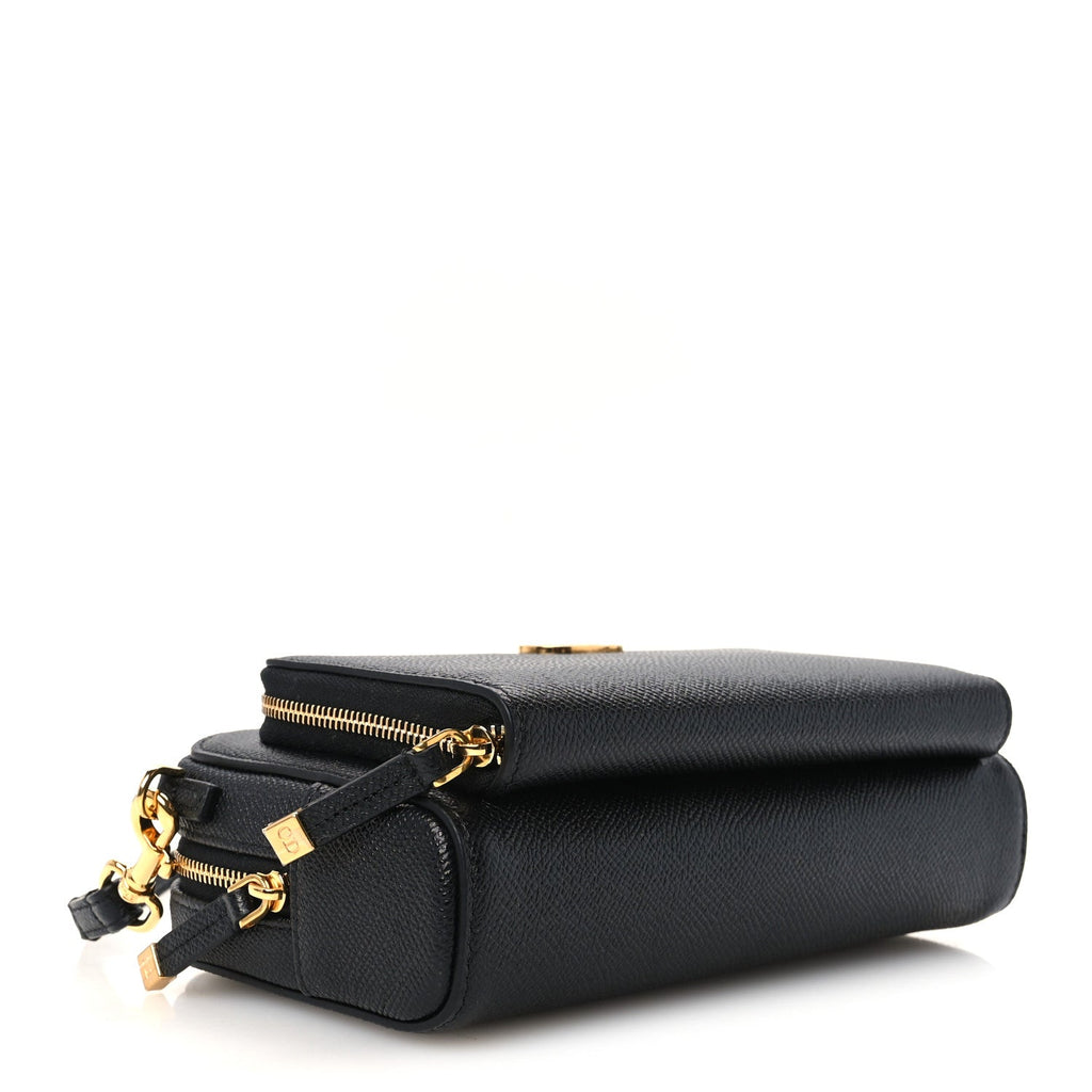 Grained Calfskin Caro Double Pouch Black