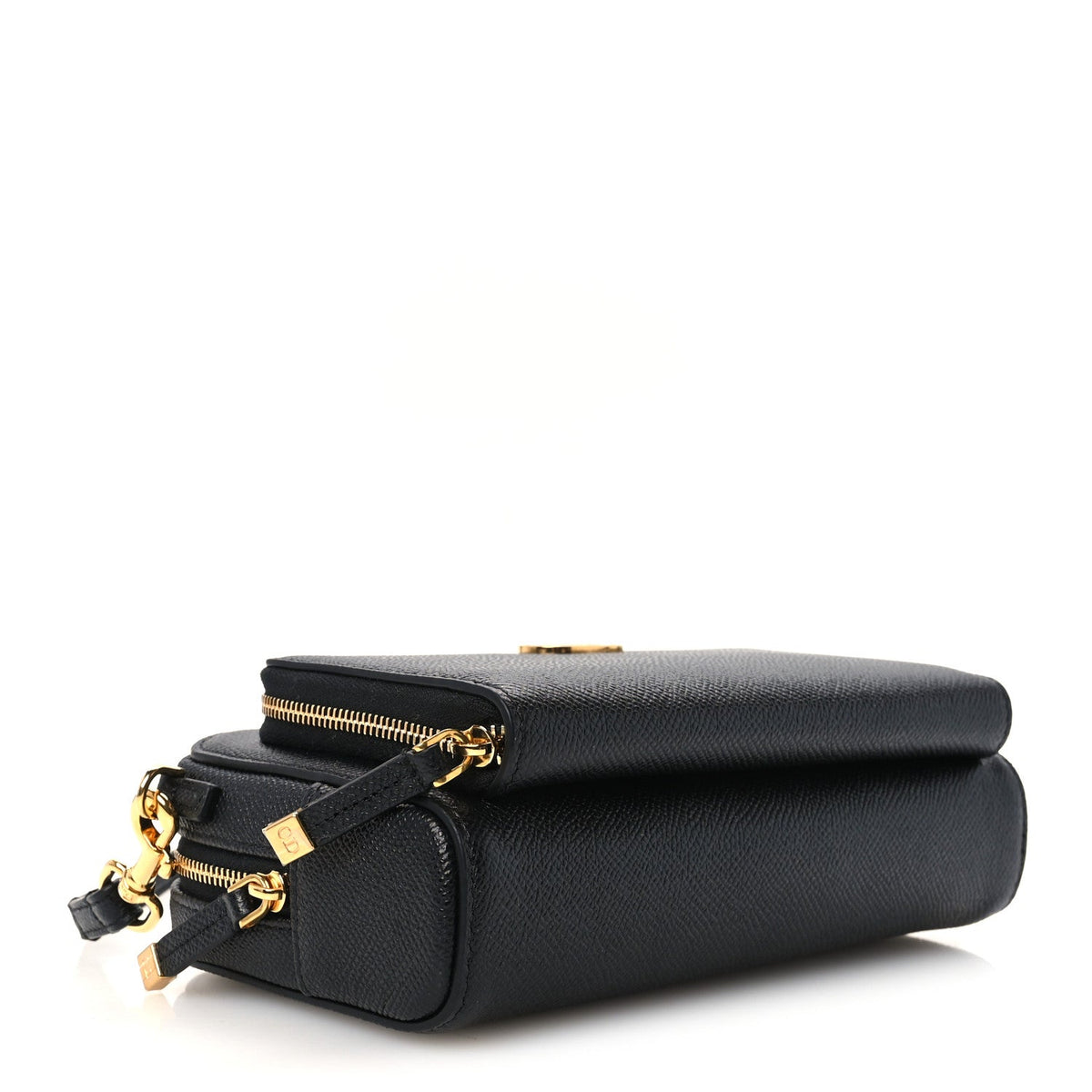 Grained Calfskin Caro Double Pouch Black