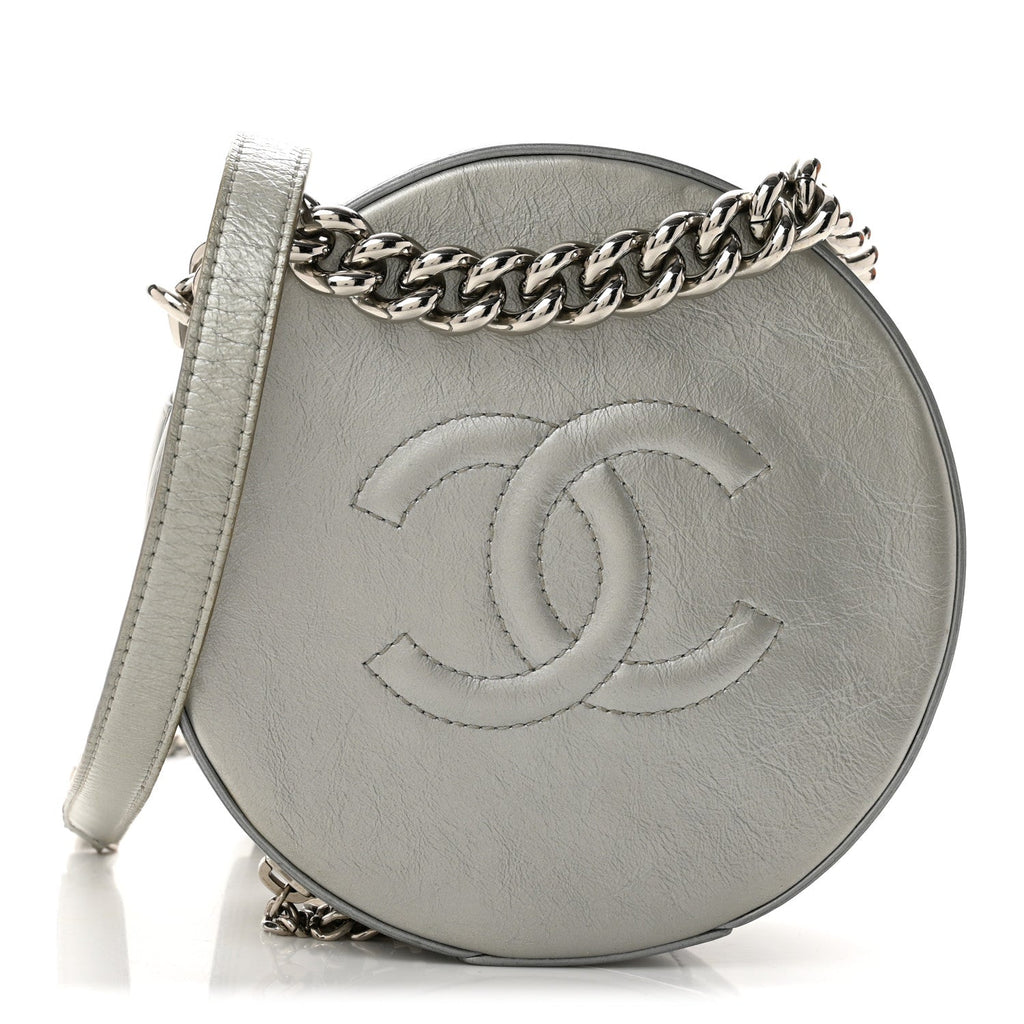 Metallic Glazed Calfskin Round As Earth Evening Bag Silver