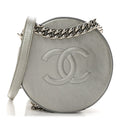 Metallic Glazed Calfskin Round As Earth Evening Bag Silver