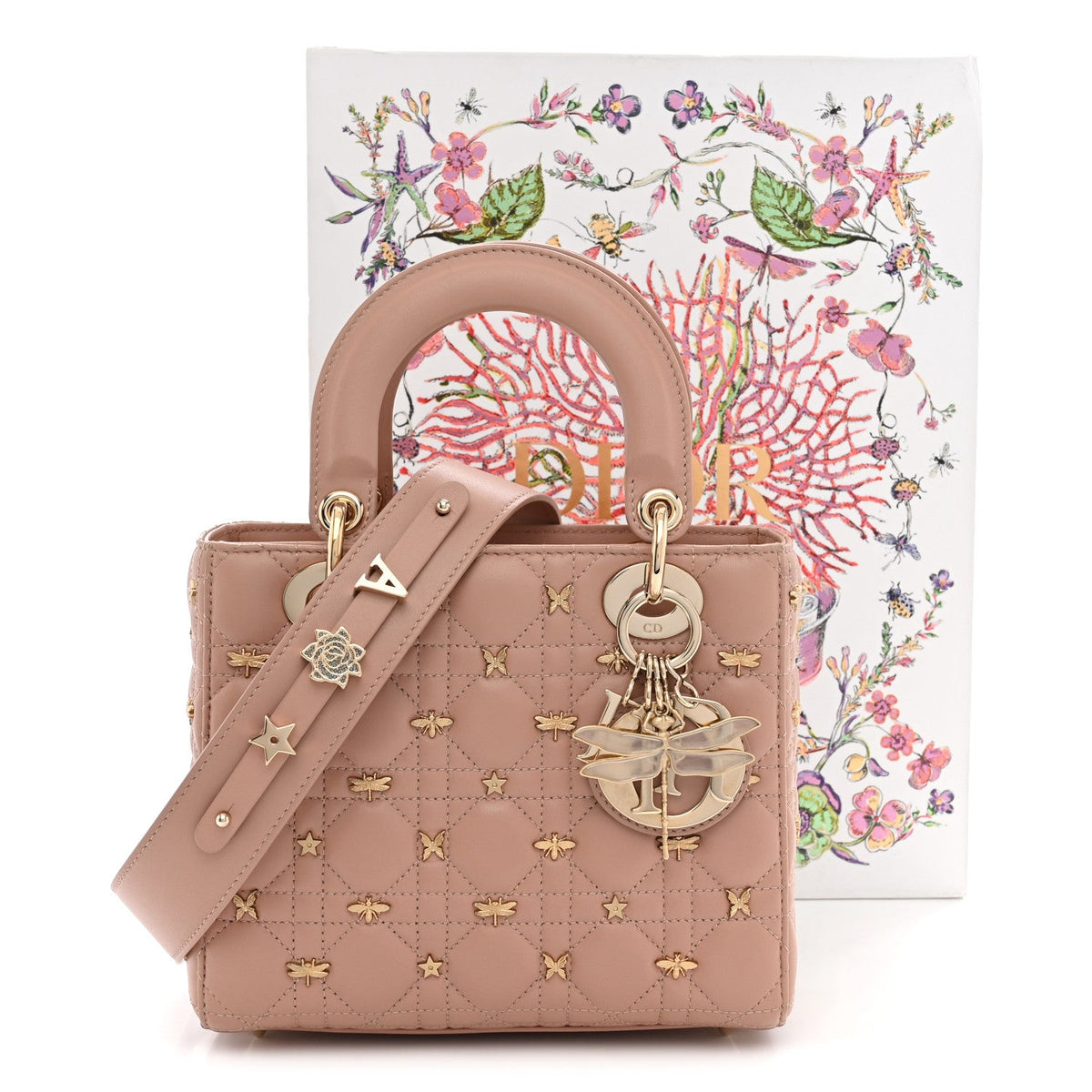 Lambskin Cannage Dragonfly Studs Small Lady Dior Rose Des Vents