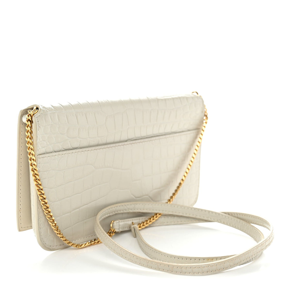 Crocodile Embossed Monogram Phone Holder Crossbody Crema Soft