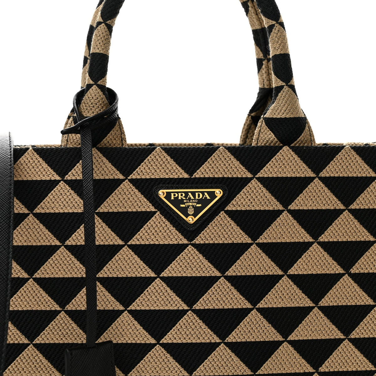 Jacquard Saffiano Triangolo Symbole Embroidered Small Tote Black Corda