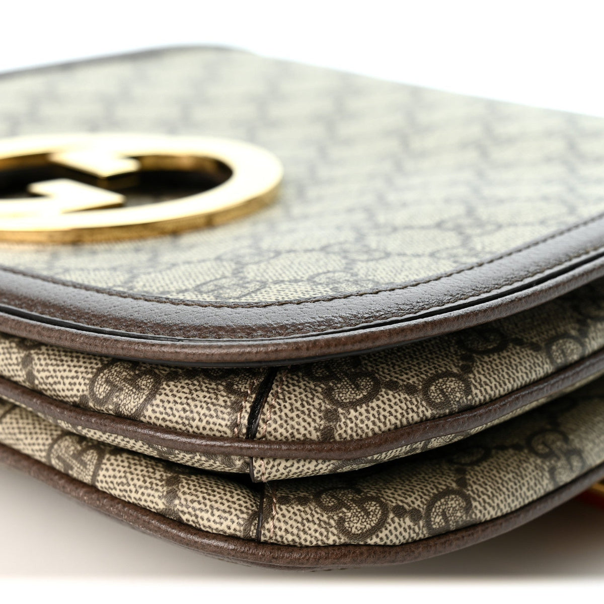 GG Supreme Monogram Textured Dollar Calfskin Web Medium Blondie Top Handle Shoulder Flap Bag Beige Ebony New Acero