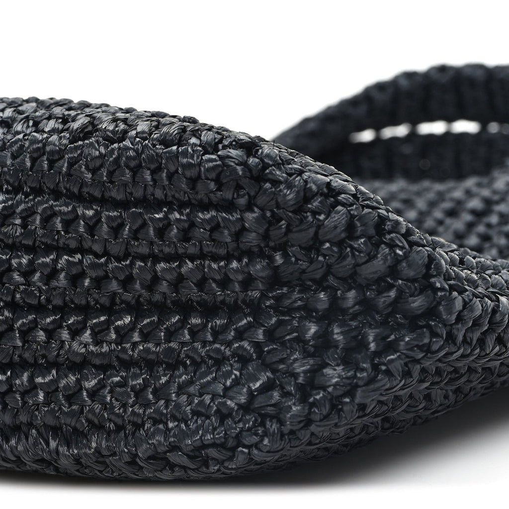 Yarn Raffia Effect Crochet Small Logo Tote Black
