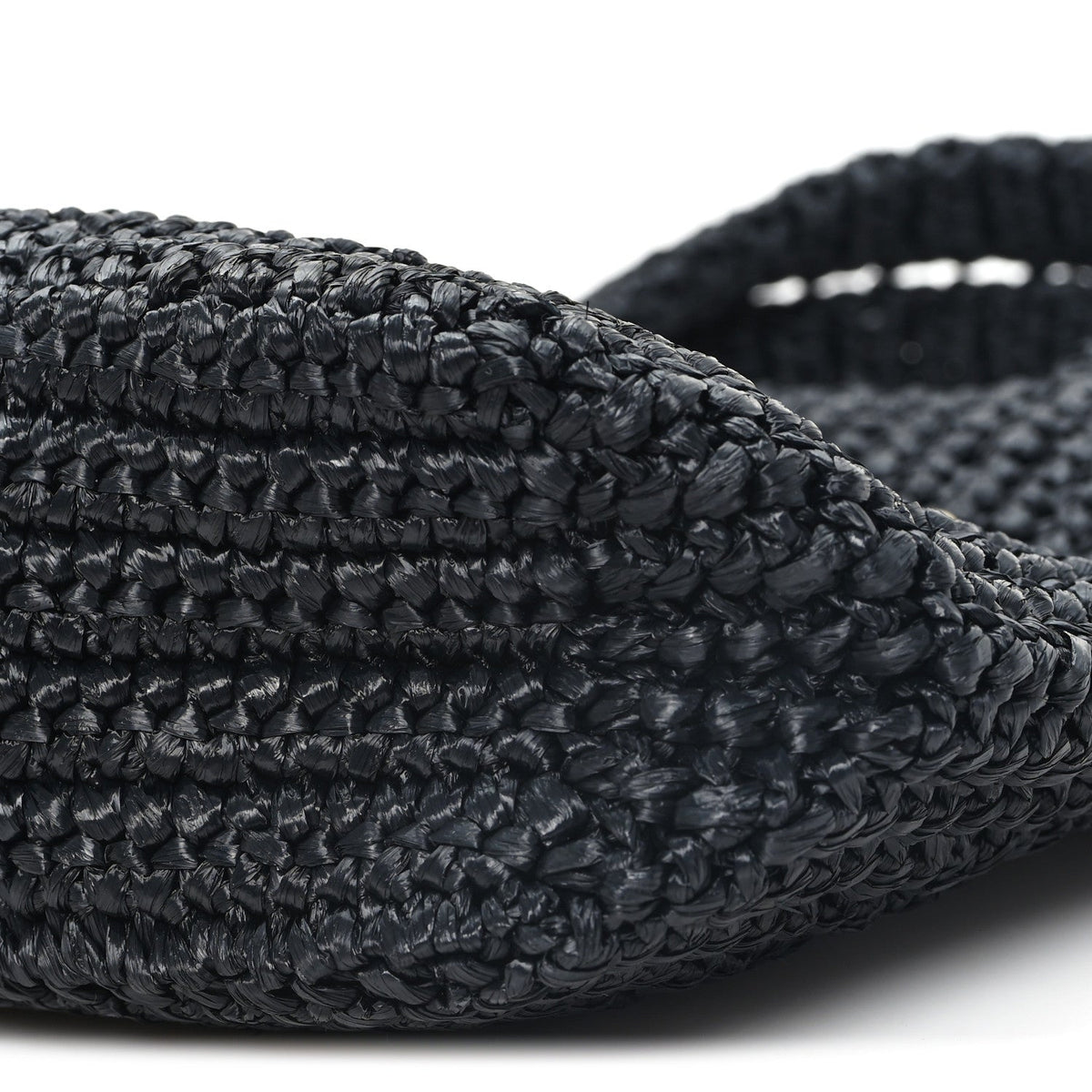Yarn Raffia Effect Crochet Small Logo Tote Black