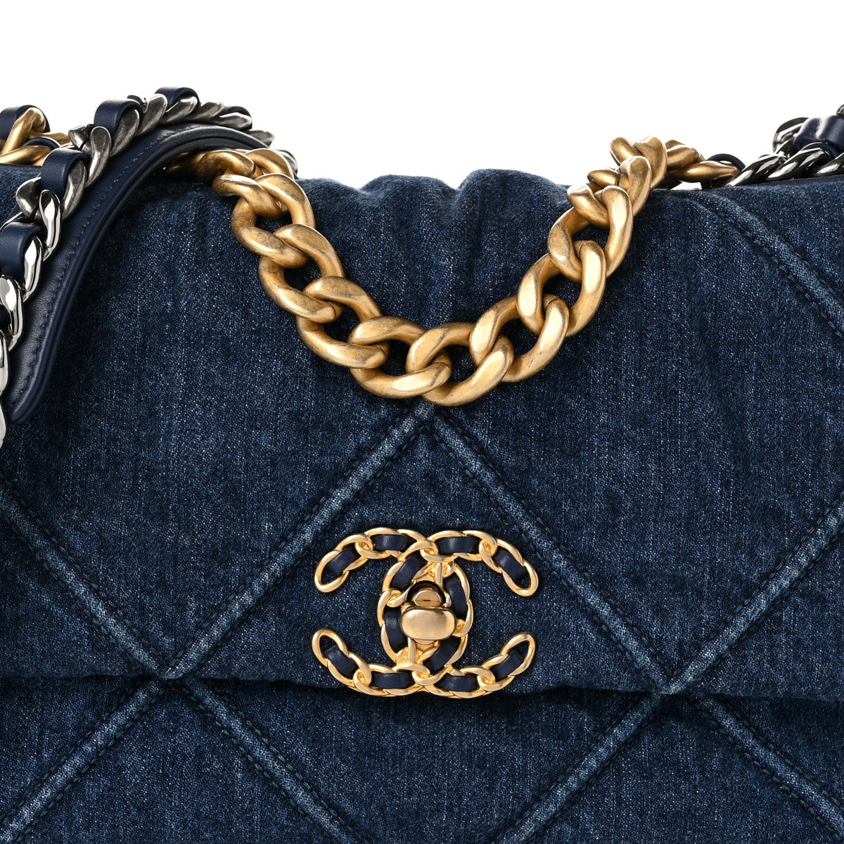 Denim Quilted Medium Chanel 19 Flap Blue
