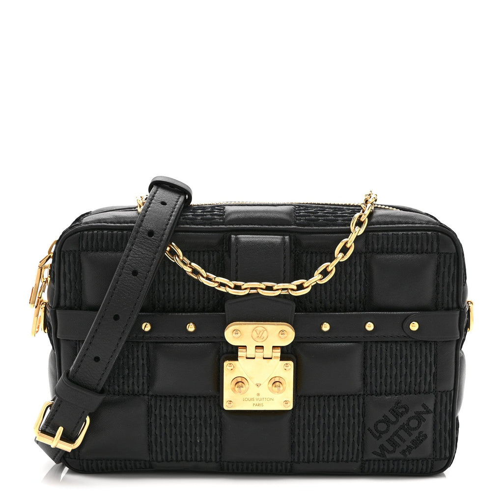 Lambskin Damier Quilt Troca PM Black