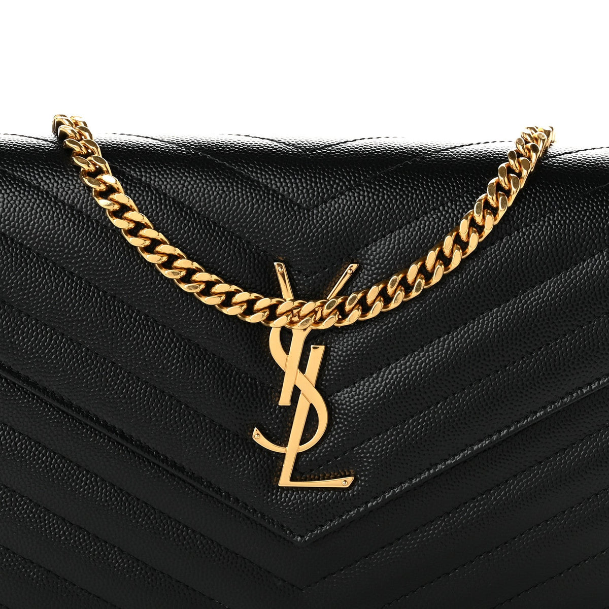 Grain De Poudre Matelasse Chevron Monogram Chain Wallet Black