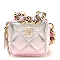 Gradient Metallic Lambskin Quilted Like A Wallet Clutch With Chain Gold Pink