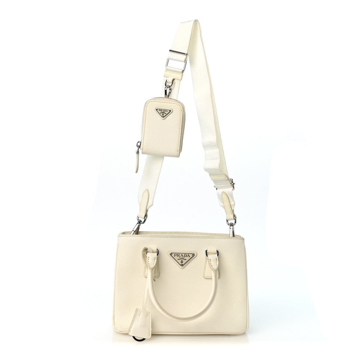 Saffiano Lux Micro Galleria Shoulder Bag White