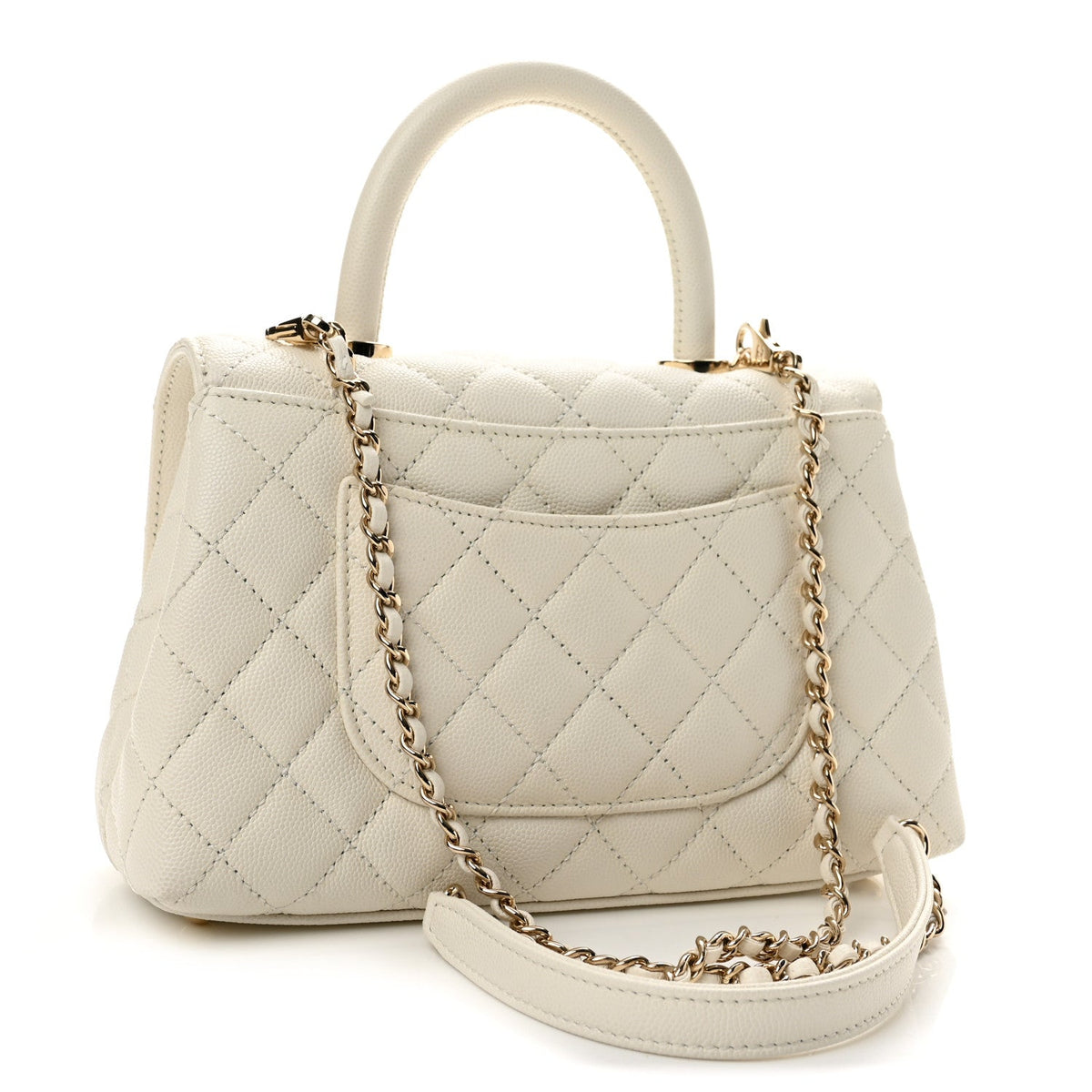 Caviar Quilted Mini Coco Handle Flap White