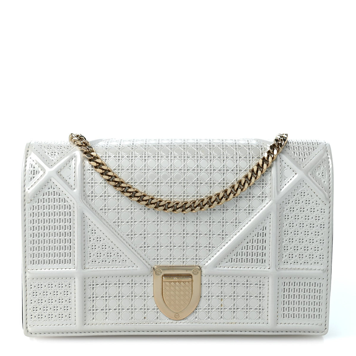 Patent Micro-Cannage Diorama Wallet on Chain Pouch White