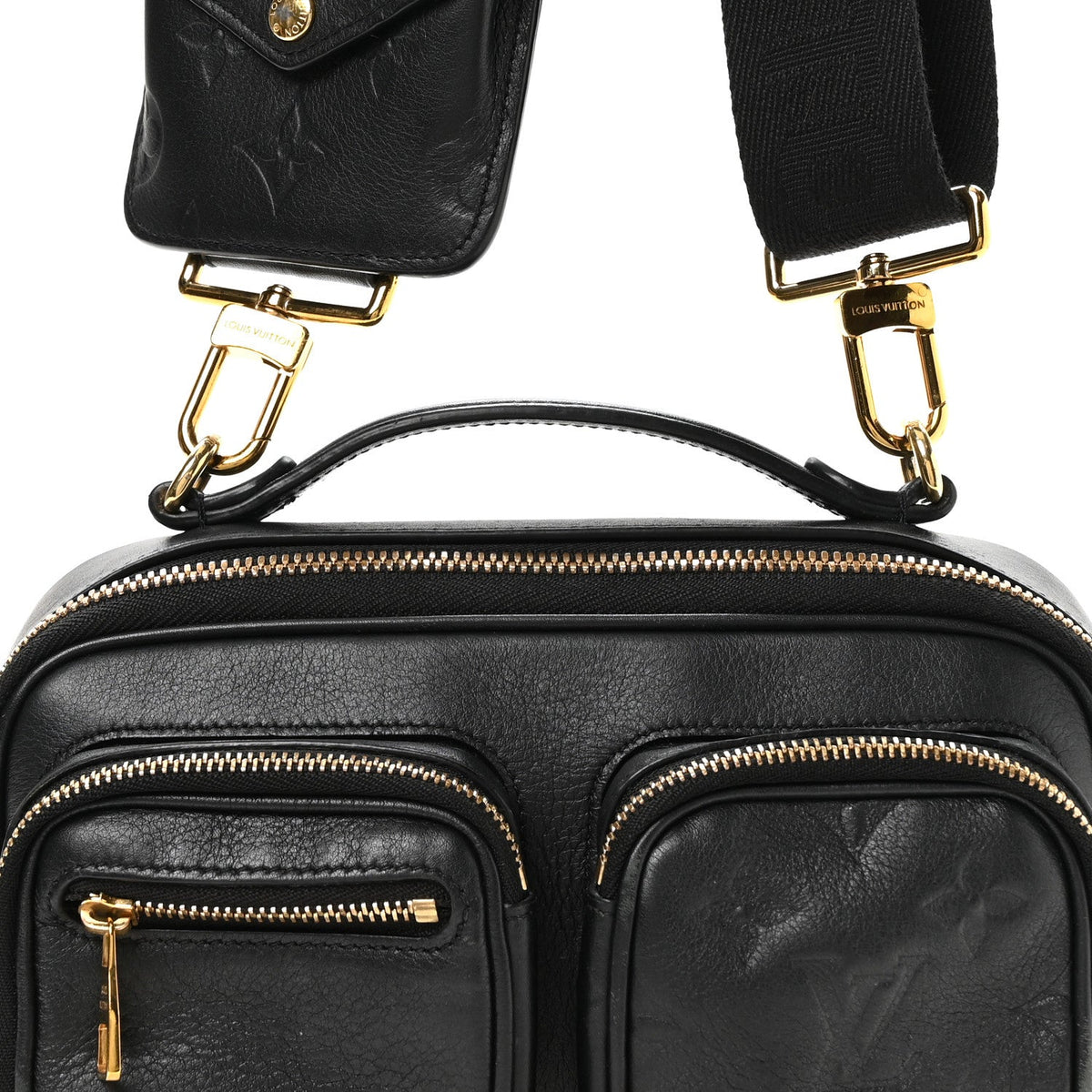 Calfskin Monogram Embossed Utility Crossbody Black