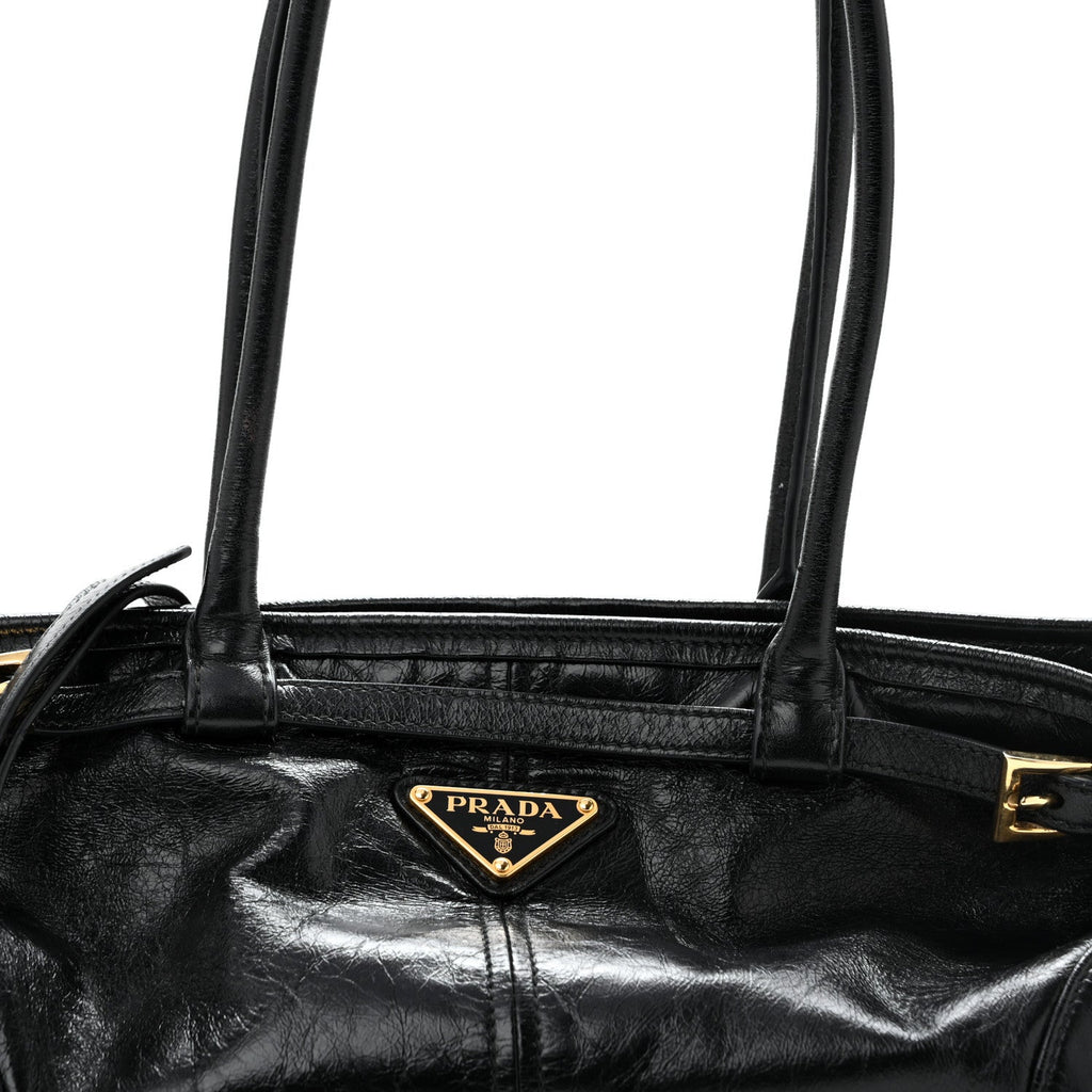 Glossy Calfskin Triangle Medium Bonnie Shoulder Bag Black