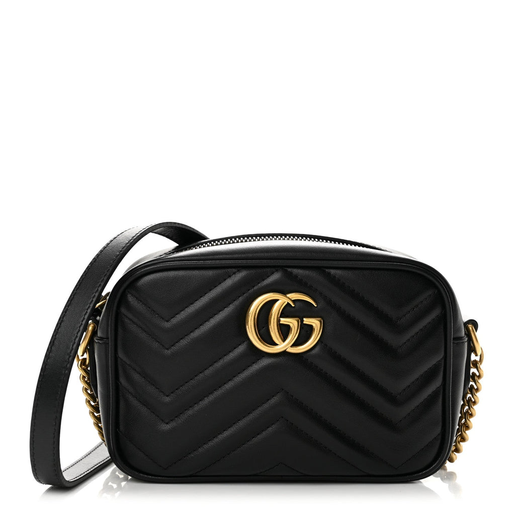 Calfskin Matelasse Mini GG Marmont Chain Shoulder Bag Black