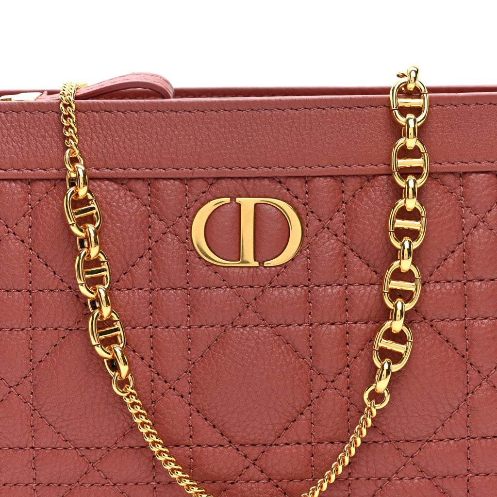Calfskin Cannage Caro Zipped Pouch With Chain Rust