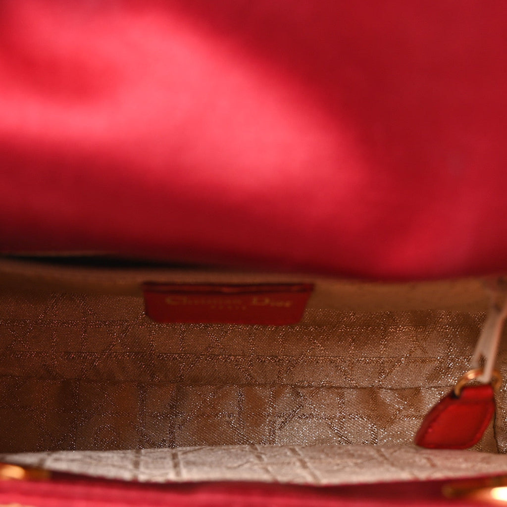 Satin Crystal Cannage Mini Lady Dior Red