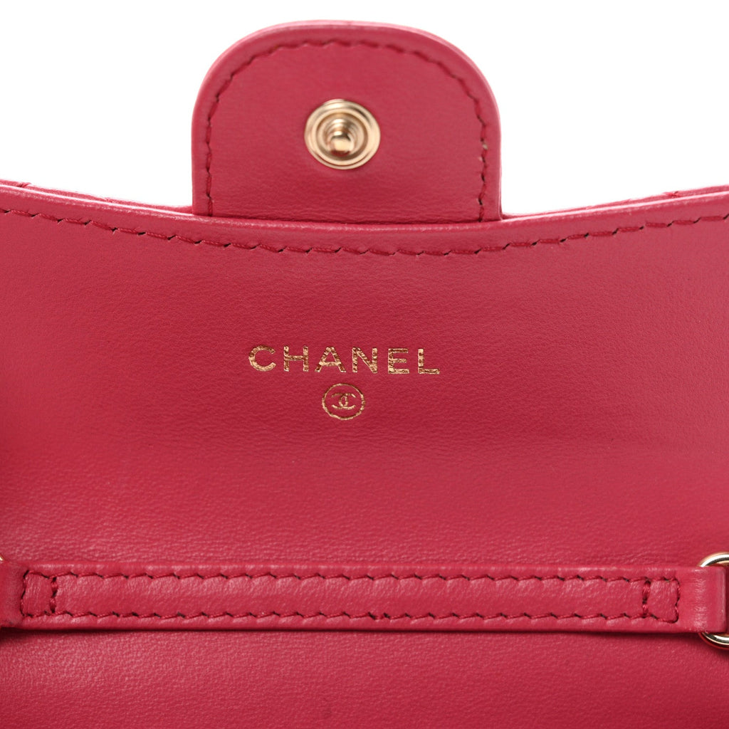 Lambskin Quilted Flap Card Holder On Chain Pink