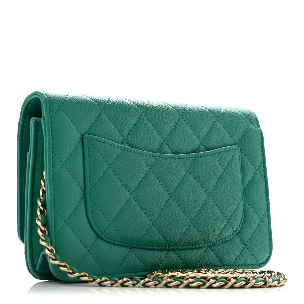 Caviar Quilted Perforated Metal CC Wallet on Chain WOC Green