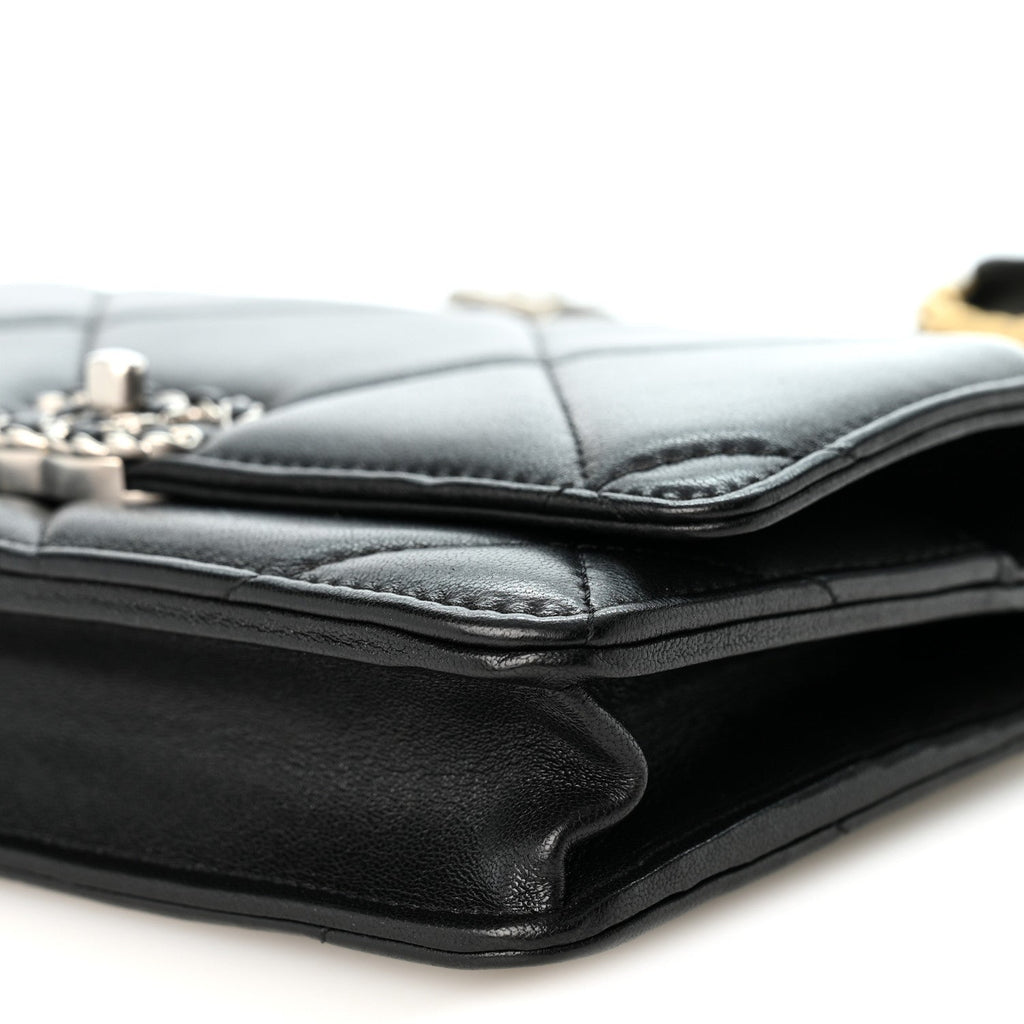 Lambskin Quilted Chanel 19 Wallet On Chain WOC Black