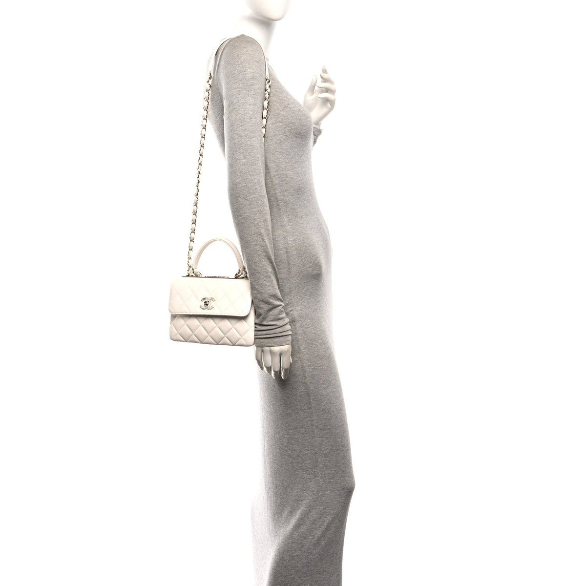 Lambskin Crystal Quilted Mini Trendy CC Dual Handle Flap Bag White