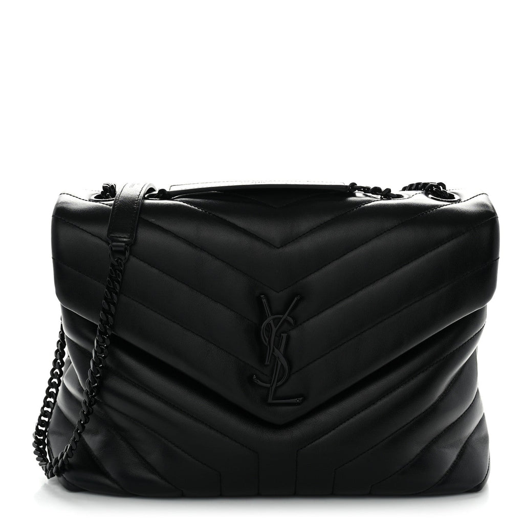 Calfskin Y Quilted Monogram Monochrome Medium Loulou Chain Satchel Black